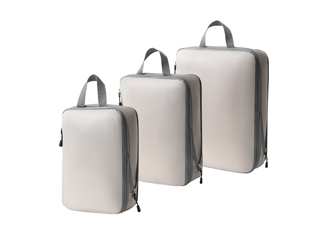 Bolsa de almacenamiento de compresión, juego de 3 piezas, bolsa de viaje ligera, color beige y dorado