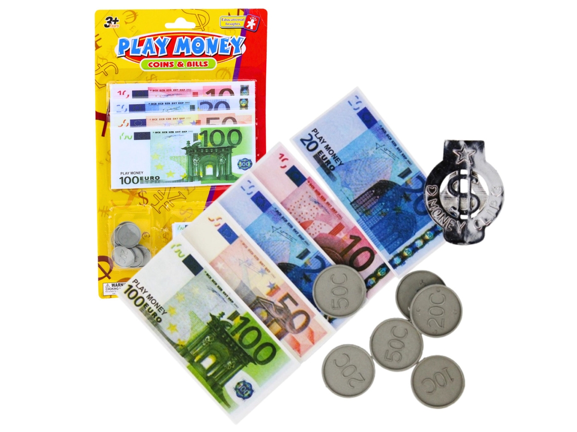 Juego de dinero de juguete, billetes de euro, monedas, colgante de euro B.active