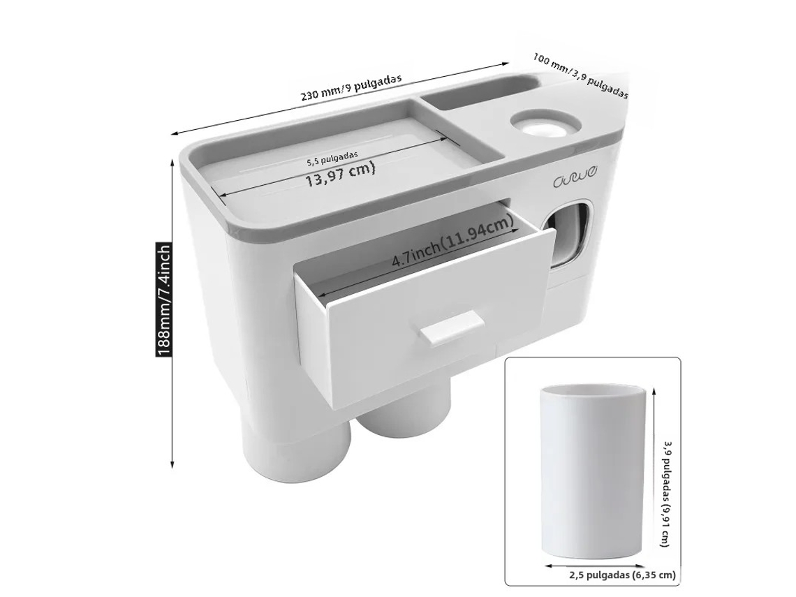 Portacepillos Y Pasta De Dientes Doble, Estante De Almacenamiento Para Baño Montado En La Pared Con Taza.