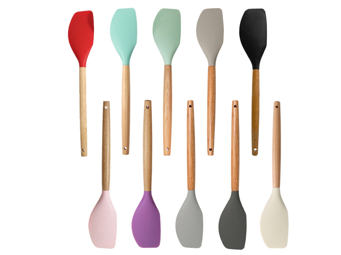 Utensilios De Cocina Espátula De Silicona Con Mango De Madera 1 Pieza Off White Yuysan