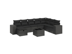 Conjunto 9 de sofás de jardín VIDAXL y cojines ratán sintético negro
