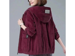 Corta Mujer Chaqueta Primavera Otoño Coreano Suelta Con Capucha Cremallera Casual Moda Rojo M