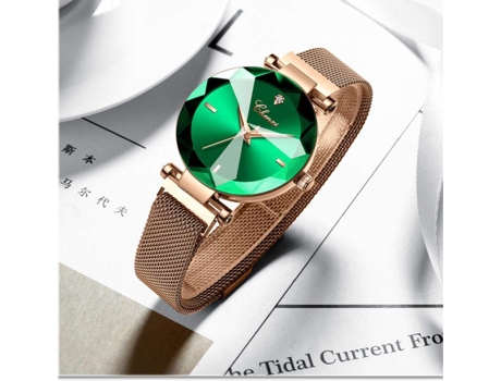 VEANXIN Relojes de pulsera para mujer con cierre magnético y malla impermeable-Verde