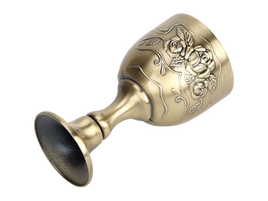 Copa De Vino Antigua De Cobre Con Flores Grabadas, Copa Ideal Para Fiestas Y Bares En Casa.