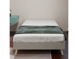 Cama Sencilla De 90x200 Cm, Base Baja De Terciopelo Beige Sin Cabecero.