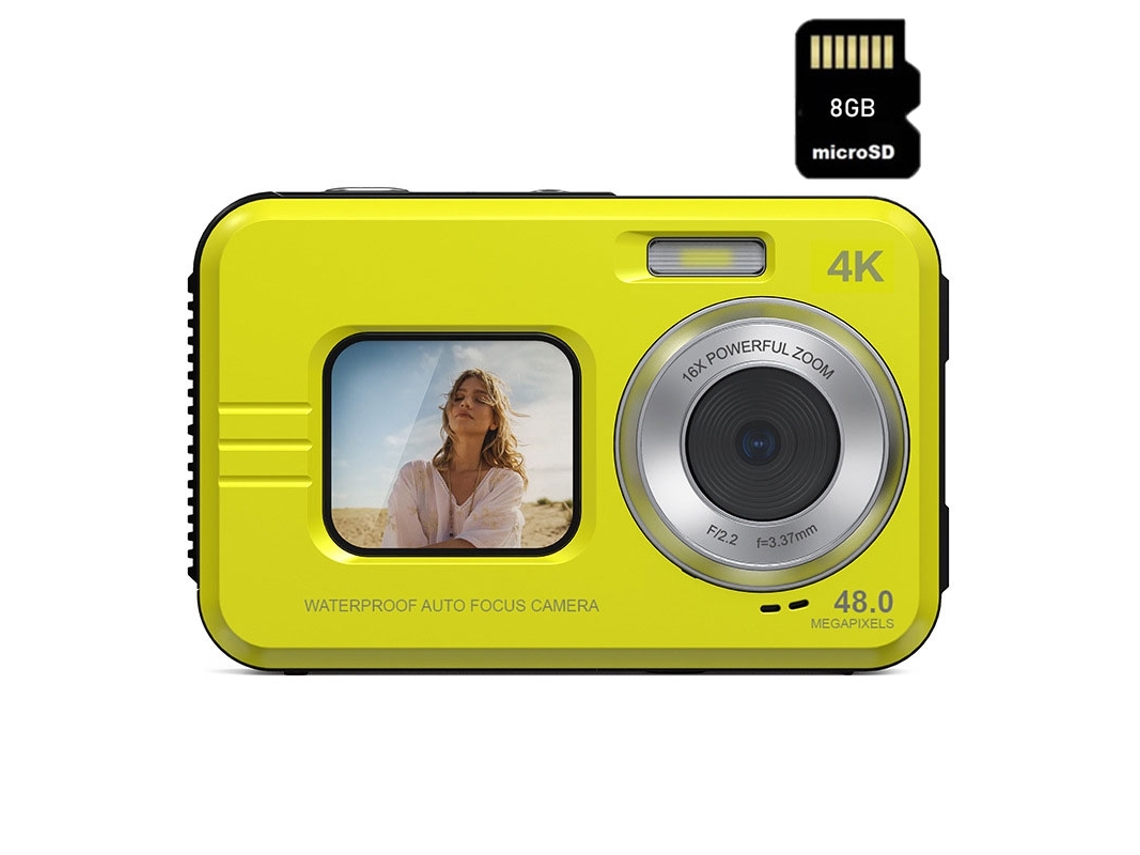 VIGA EUROPE Wdc901 Cámara deportiva digital impermeable 3.5M 4K 48Mp con enfoque automático Zoom 16X 2 8 pulgadas 8G - Amarillo