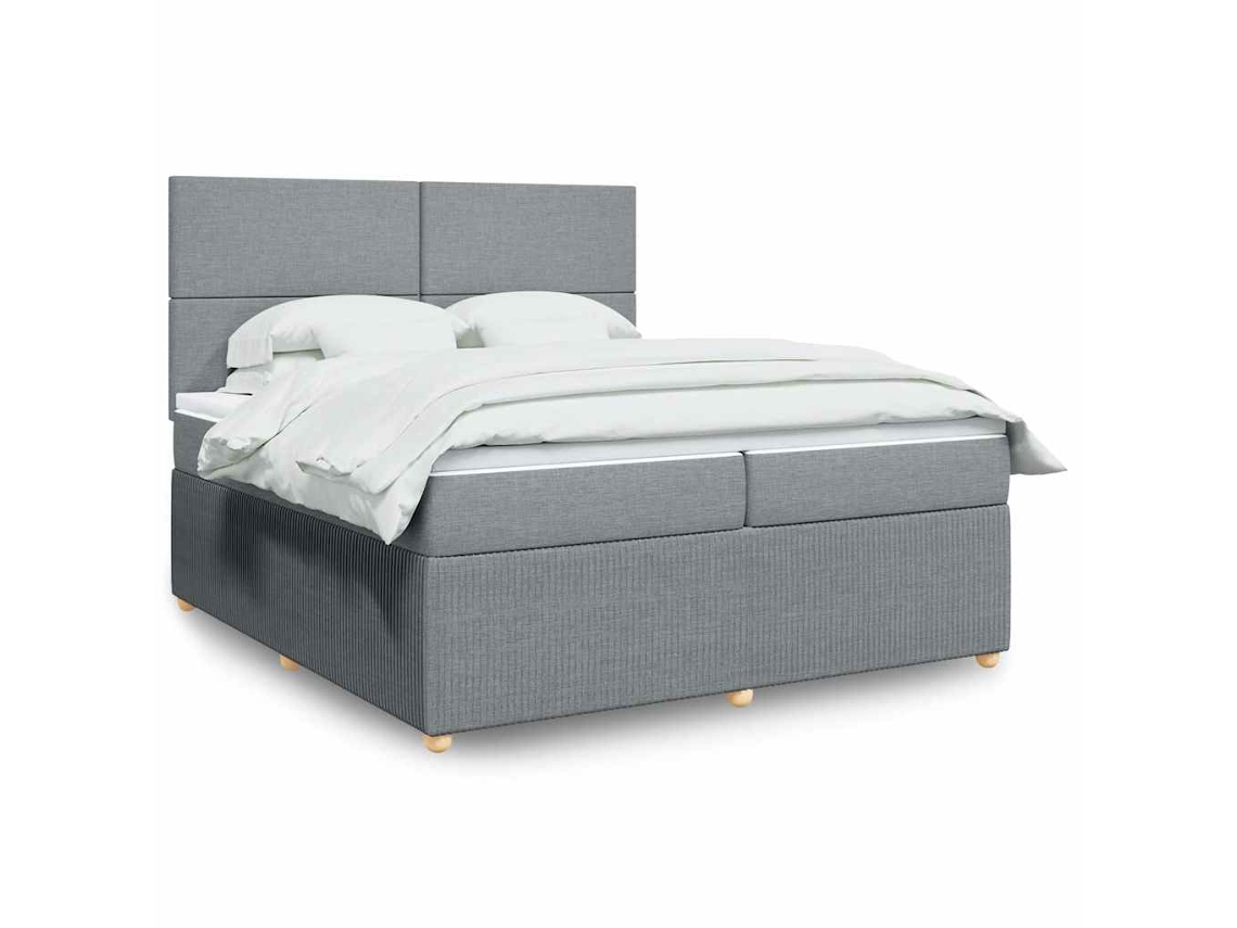 Cama Box Spring Con Colchón Tela Gris Claro 200x200 Cm