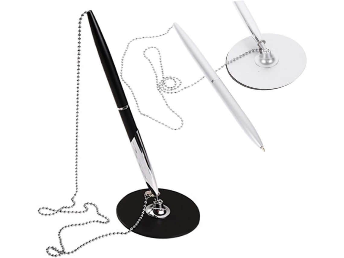 Juego de 2 bolígrafos verticales profesionales para oficina, color negro y plateado, con cadena, bolígrafo de escritorio.