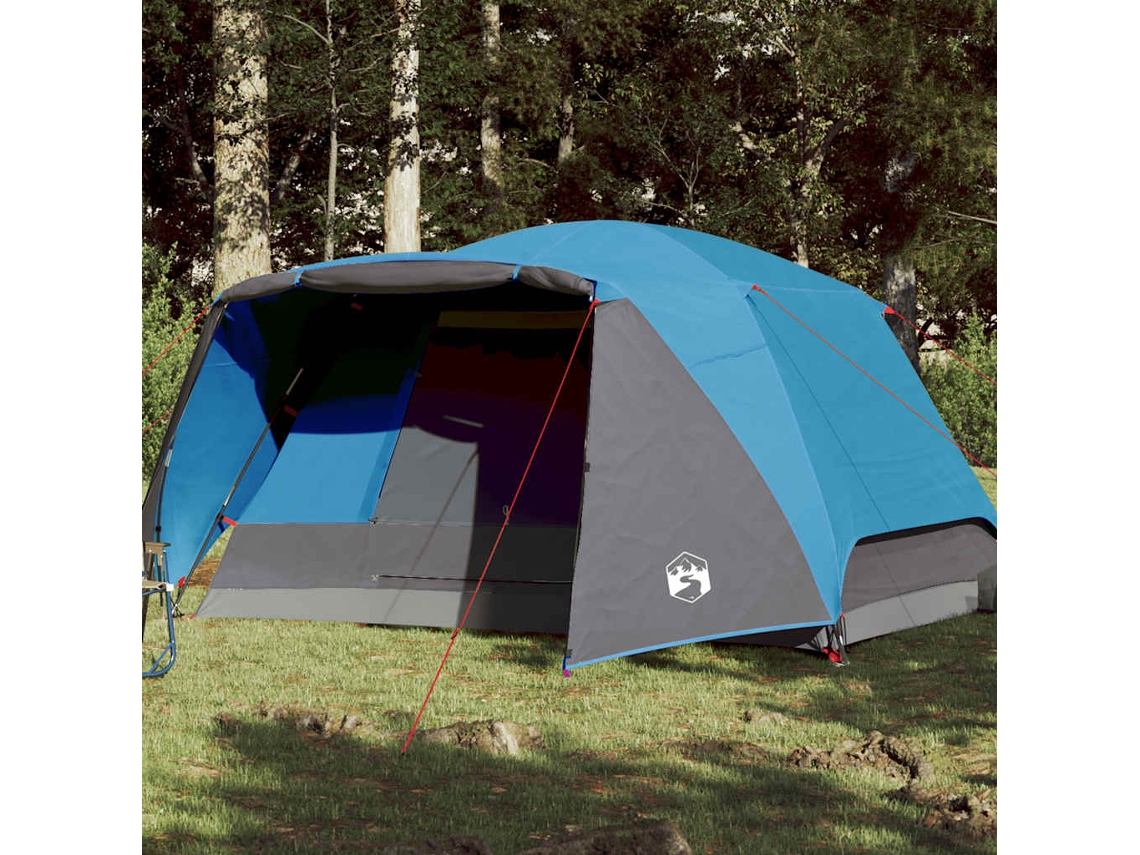 Tienda Campaña Familiar Con Porche 6 Personas Impermeable Azul