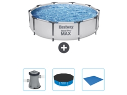 Piscina BESTWAY Round Steel Pro MAX - 305 x 76 cm - Gris - Incluida Bomba - Cubrir - Suelo