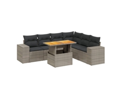 Conjunto de 7 sofás de jardín con cojines de mimbre y patas grises, MAISON EXCLUSIVE (7 piezas)