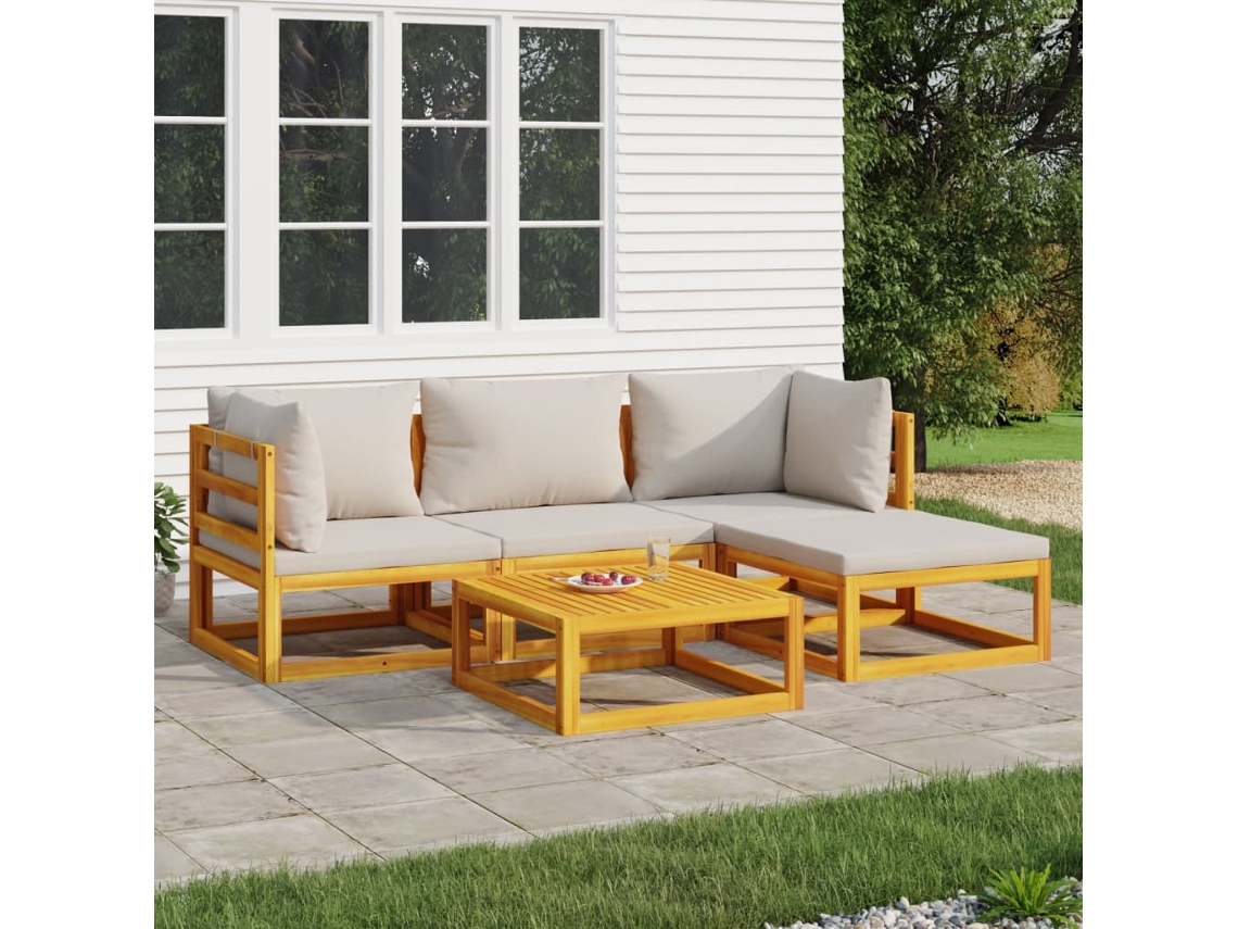 Conjunto de jardín de madera de 5 piezas con cojines gris claro DKD Home Decor