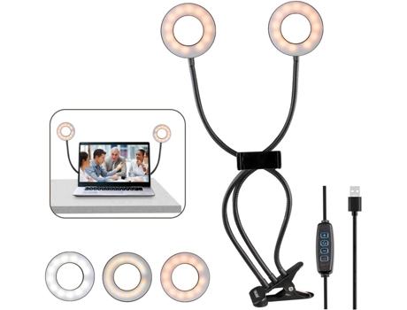 Anillo de luz con clip para iluminación de videoconferencias, luz USB para computadora portátil para reuniones con zoom, anillo de luz LED para esc...