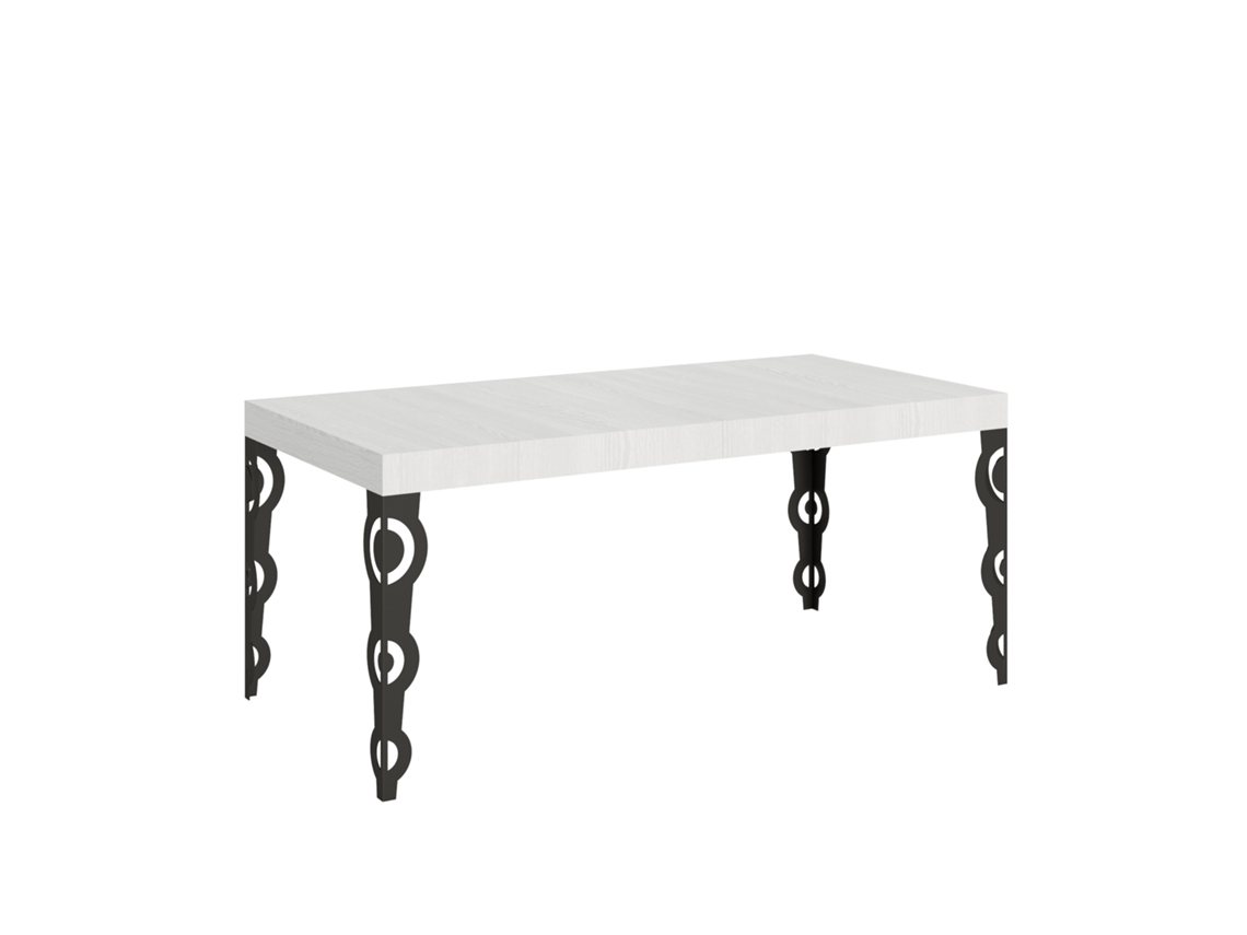 Mesa extensible Karamay 200/304x90 cm, patas de madera de fresno blanco y antracita Itamoby