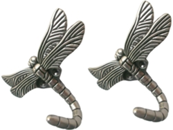 Juego de 2 ganchos de pared dorados con forma de libélula, estilo vintage, ideales para colgar.