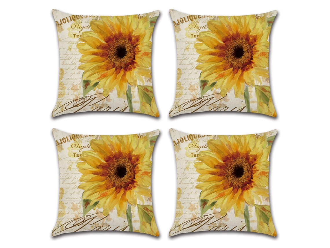 Juego De 4 Fundas De Cojín Con Estampado De Girasoles, Otoño