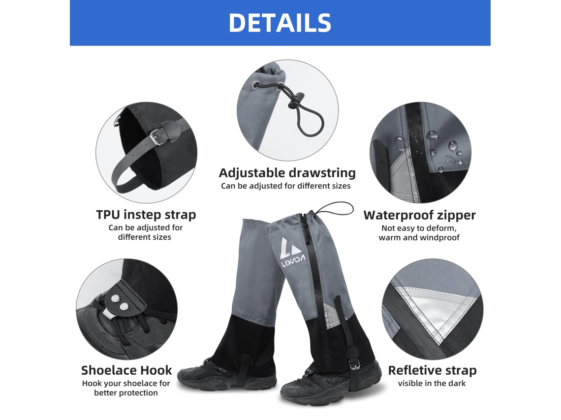 Polainas De Talle Alto, Impermeables, Resistentes A Desgarros Y Ajustables Para Senderismo, Acampada, Escalada Y Ciclismo Ligeras Y Portátiles - 1 Par