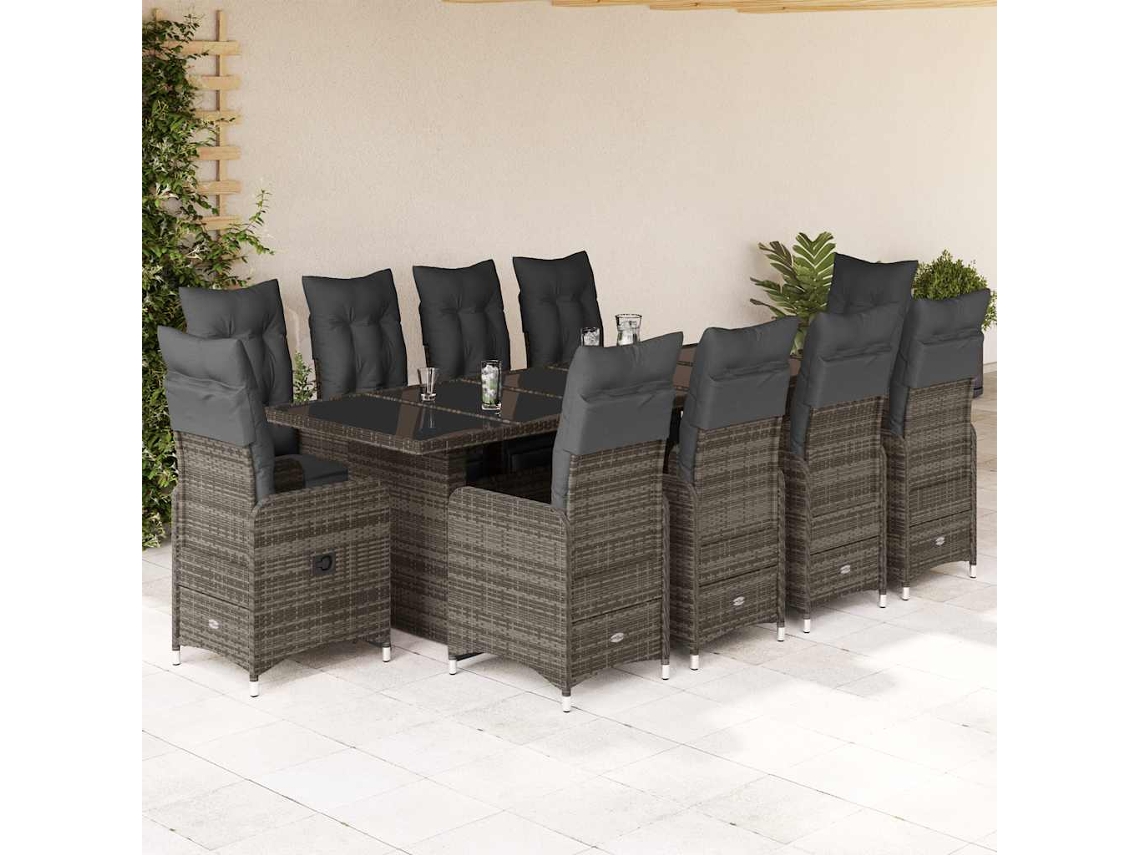 Conjunto de bistró de jardín de 11 piezas con cojines, mimbre gris, DKD Home Decor