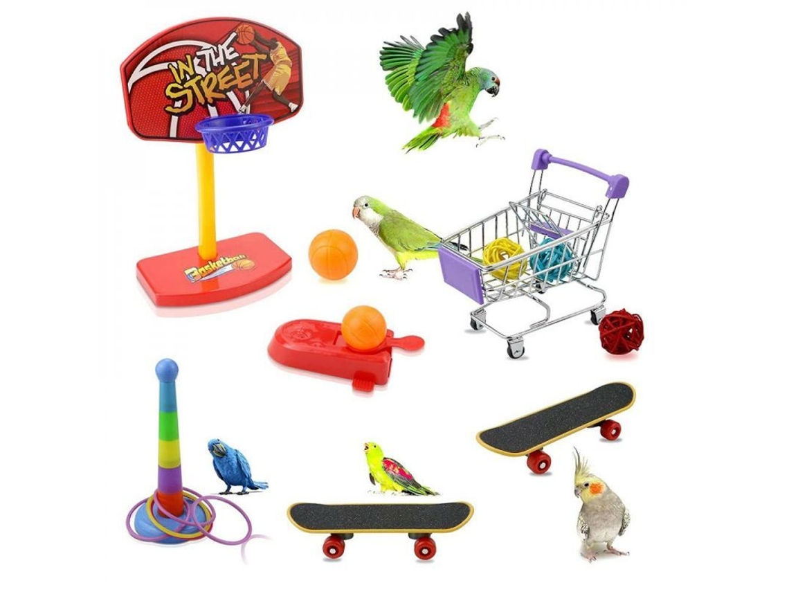 2026-juguetes De Entrenamiento Para Aves: Canasta De Baloncesto, Carrito, Zapatos, Patineta Y Accesorios Para Loros, Canarios Y Agapornis