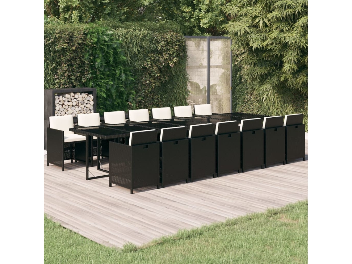 Juego de comedor de jardín de 15 piezas con cojines de mimbre negros de DKD Home Decor