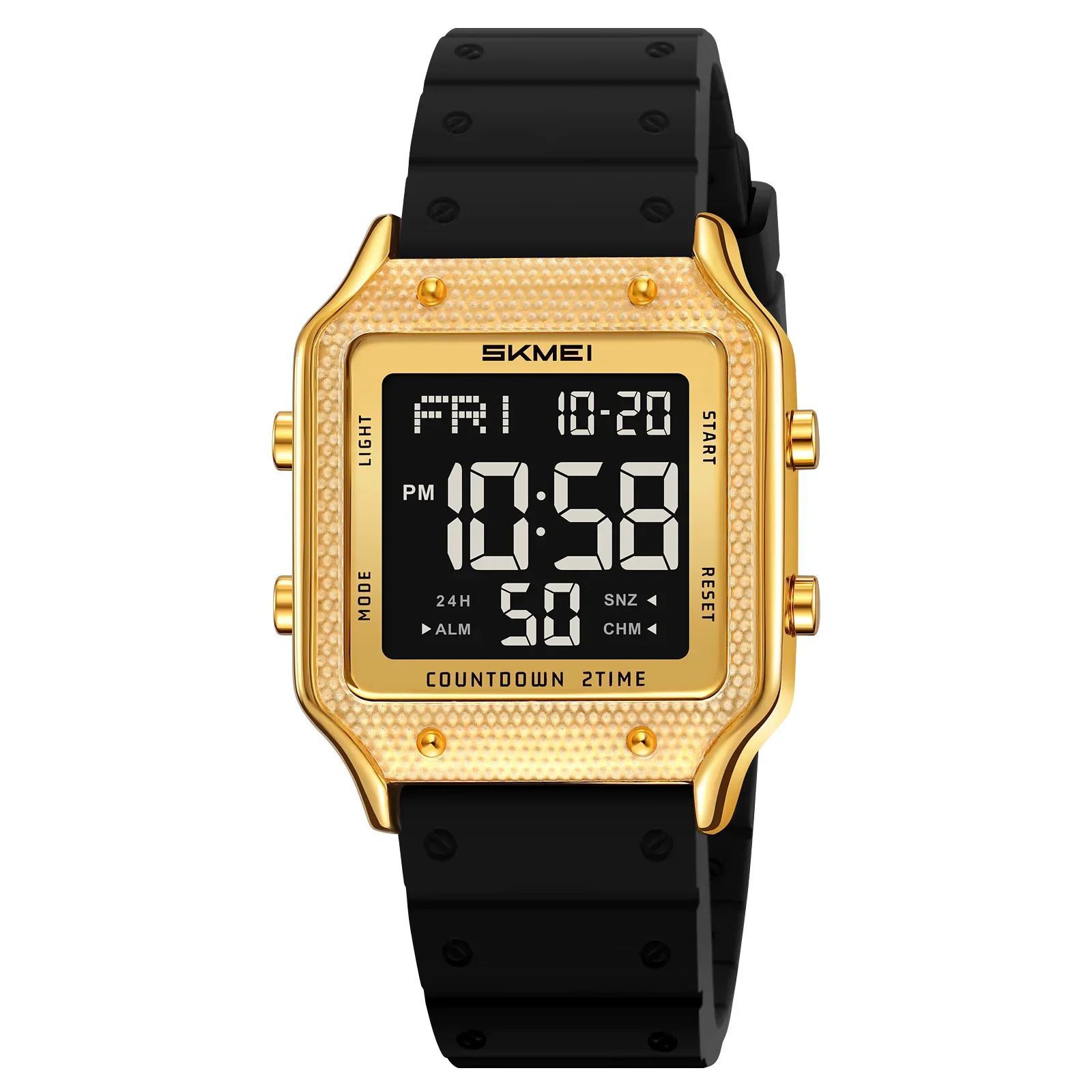 Reloj (dorado Y Negro) Con Caja De Aleación De Zinc Chapada En Oro Y Función De Cronógrafo/alarma.