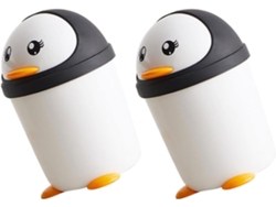 Cubo De Basura De Plástico De 2 Piezas Para Niños Y Niñas Con Tapa Abatible Con Diseño De Pingüino.