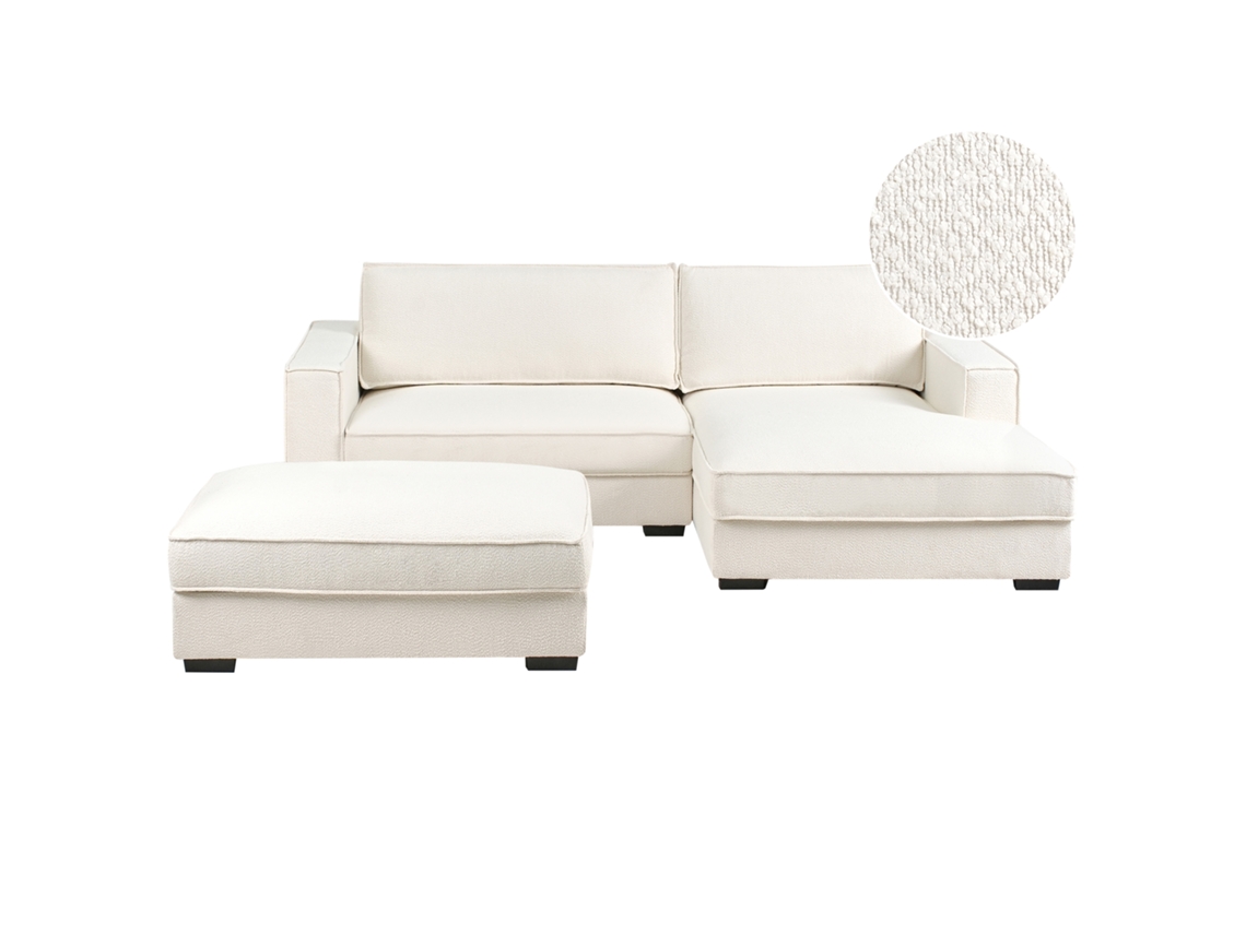 Sofá Rinconero (i) Con Reposapiés Beliani Renders De Bouclé Beige 257x136x84