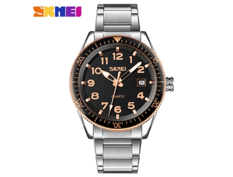 Reloj para Hombre Relojes analógicos con Fecha, Relojes de Pulsera Resistentes al Agua, Esfera de Oro Rosa, Esfera Negra con círculo, Tira de Acero...