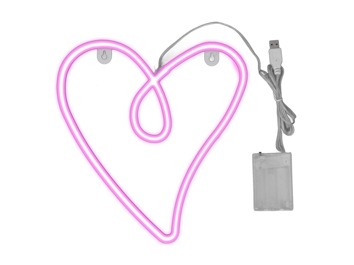Lámpara De Neón En Forma De Corazón Con Doble Fuente De Alimentación Ip45 Led Retro Para Decoración De Habitaciones Y Fiestas - Rosa