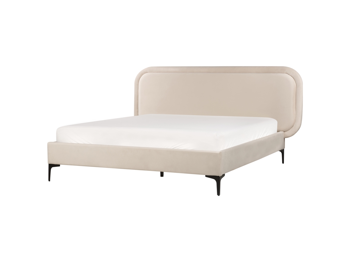 Cama con somier BELIANI Suzette de Terciopelo Beige 208x212x98