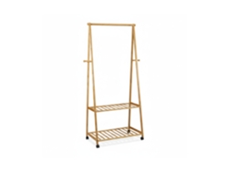 Relaxdays Perchero Ruedas, Burro Ropa Con 2 Estantes Para Zapatos, Colgador, 1 Ud., Bambú, 166 X 84 X 45 Cm, Marrón