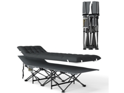 Cama plegable de camping con colchón y reposacabezas extraíbles, 186x68x37cm, negra