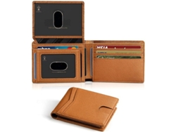 Cartera ultradelgada de piel auténtica para hombre de Panoona con protección RFID y dos compartimentos para tarjetas de identificación - Marrón