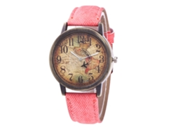 Reloj De Pulsera Unisex Con Estampado De Mapa Del Mundo, Color Rosa Vaquero, Zhoulianfa