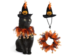 Conjunto de collar y sombrero de mascota de Halloween con estampado de huesos y cabeza
