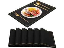 2026-tapetes De Mesa Negros Set De 6, De Cuero Pu Impermeable Lavable, Para Fiestas Y Decoración Hogar
