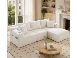 Conjunto de sofá modular con chaise longue de pana y 5 cojines para sala de estar.