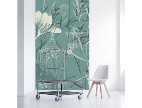 Mural de Pared PLAGE Murales Patrón Rural con Pérgolas de Hierro Atmósfera Pública de Jardín en un Fondo Verde 250 cm X 150 cm