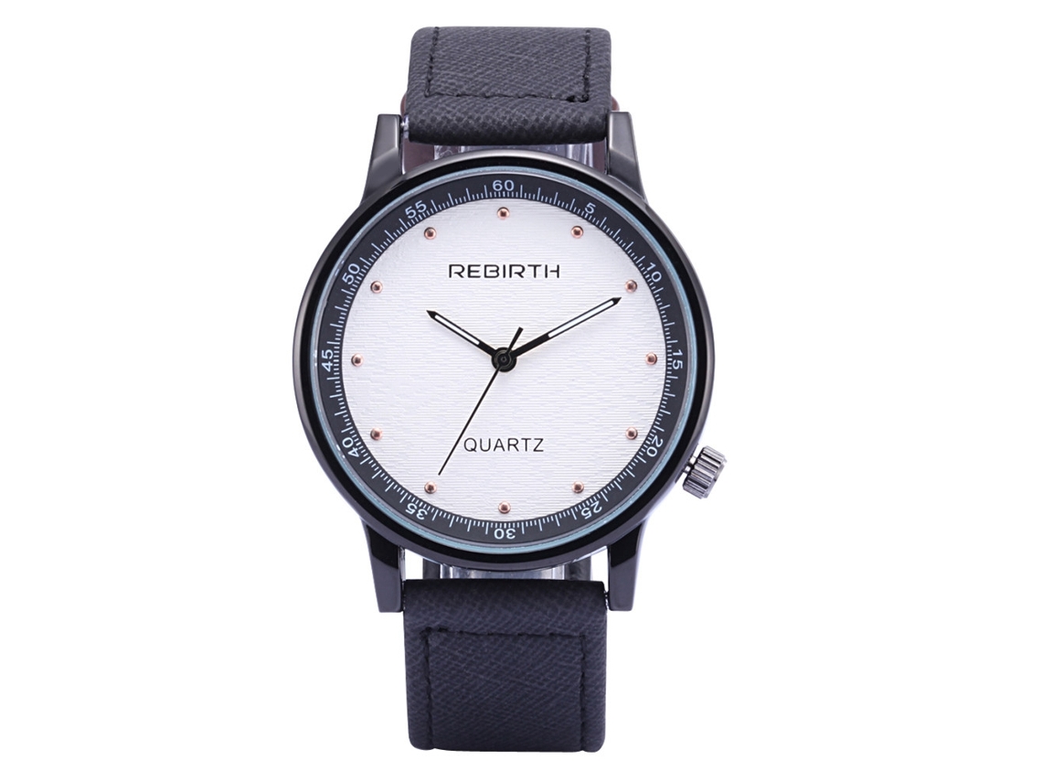 Reloj Analógico De Cuarzo Rebirth Con Correa De Pu Ajustable Dial Redondo (blanco Negro)