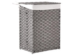 Cesto De Roupa Suja Trançado Com Forro Removível Beliani Mucubaji De Tecido Cinzento 43x32x60