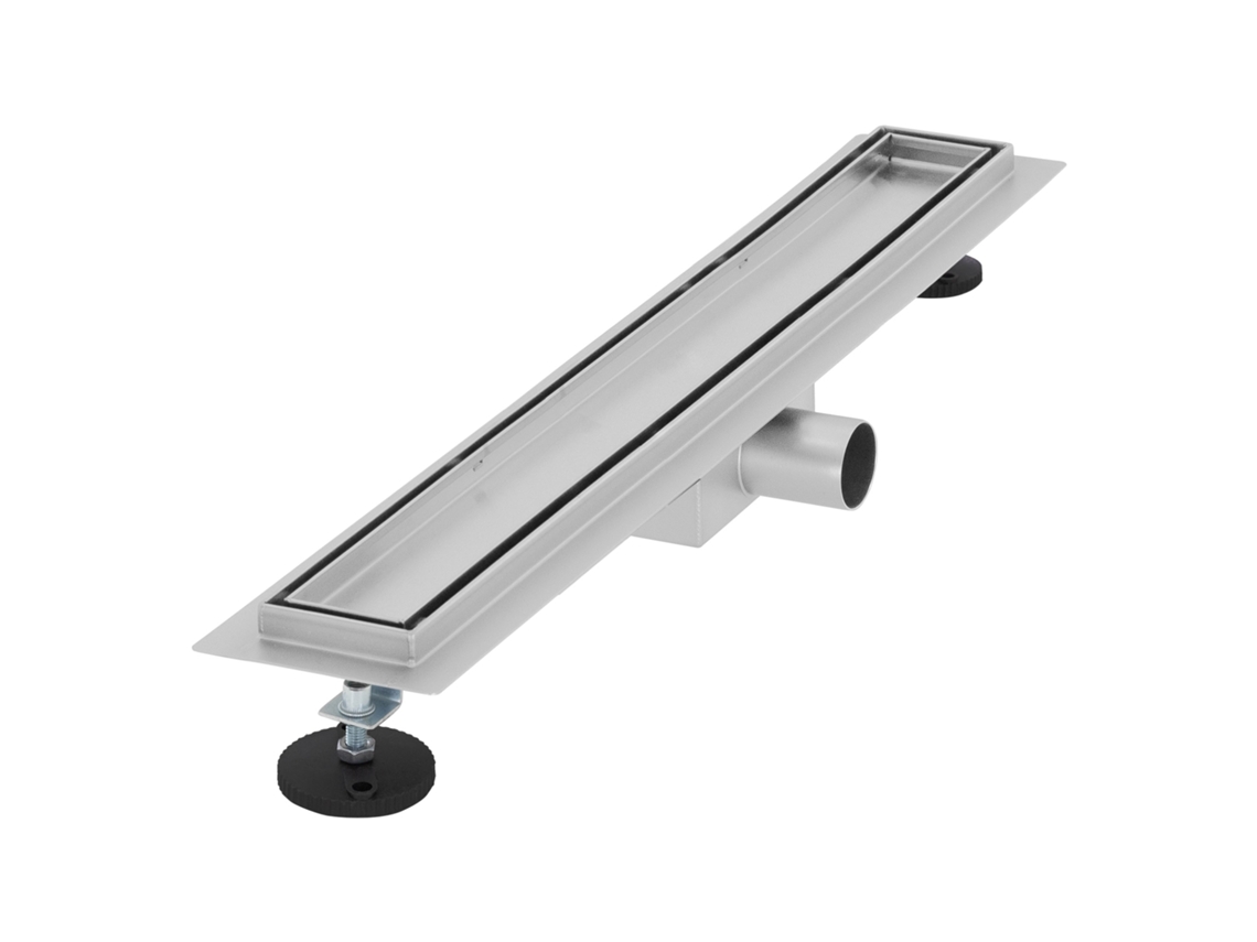 Canal de ducha de acero inoxidable alicatable 60 cm y sifón Juego completo Plata Plana LUXEBATH
