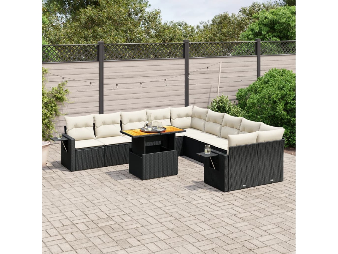 Conjunto de sofá de jardín de 11 piezas con cojines de mimbre sintético negro de DKD Home Decor