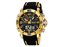Reloj Deportivo Electrónico Luminoso E Impermeable (negro Y Dorado), Cronógrafo Multifuncional Para Estudiantes.