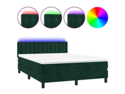 Maison Exclusive - Cama Box Spring Colchón Y Led Terciopelo Verde Oscuro 140x190cm