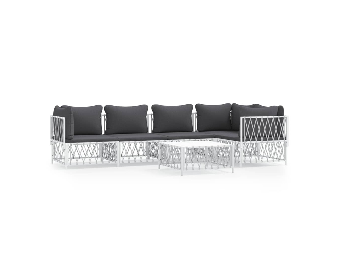 Conjunto 6 de muebles de jardín VIDAXL con cojines acero blanco