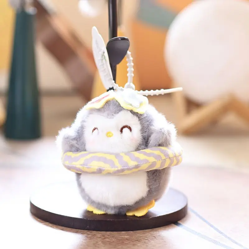 Llavero De Peluche De Pingüino Veraniego (gris), Ideal Para Decorar Bolsos O Coches.