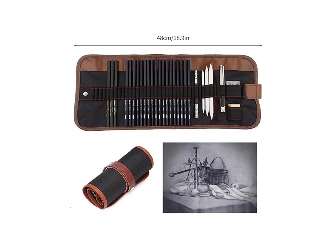Kit de dibujo con lápices de carboncillo de 29 piezas con estuche para artistas principiantes y estudiantes.