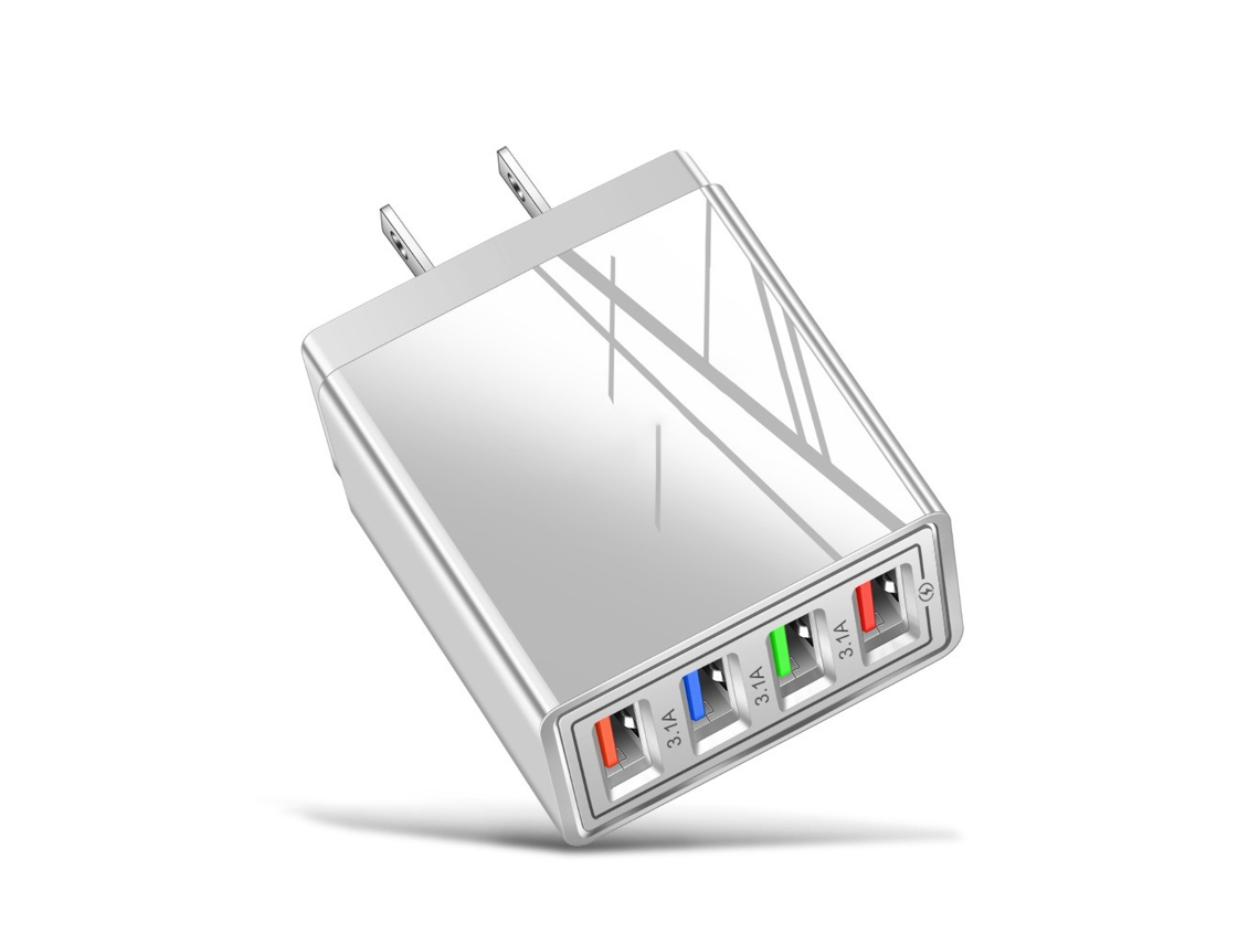 Cargador De Pared Usb Rápido De 4 Puertos Y 3,1 A Con Luz Led Para Teléfonos Móviles Y Tabletas.