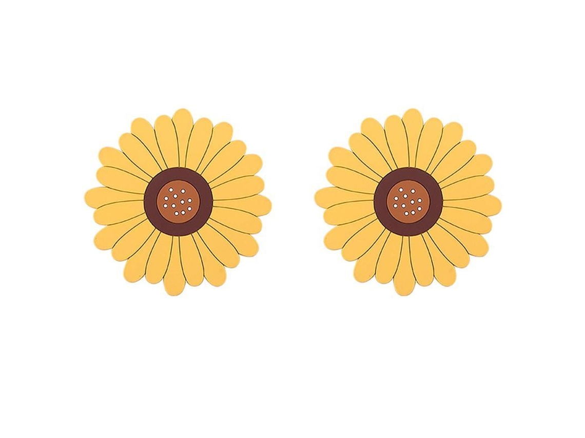 Posavasos De Silicona Con Diseño De Girasol (paquete De 2), Diseño Floral, Material De Pvc Apto Para Uso Alimentario.