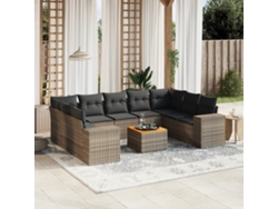 Conjunto de sofá de jardín de 10 piezas con cojines, ratán gris, DKD Home Decor